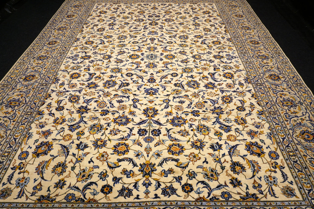 Keschan Perserteppich in Beige, Gold und Blau