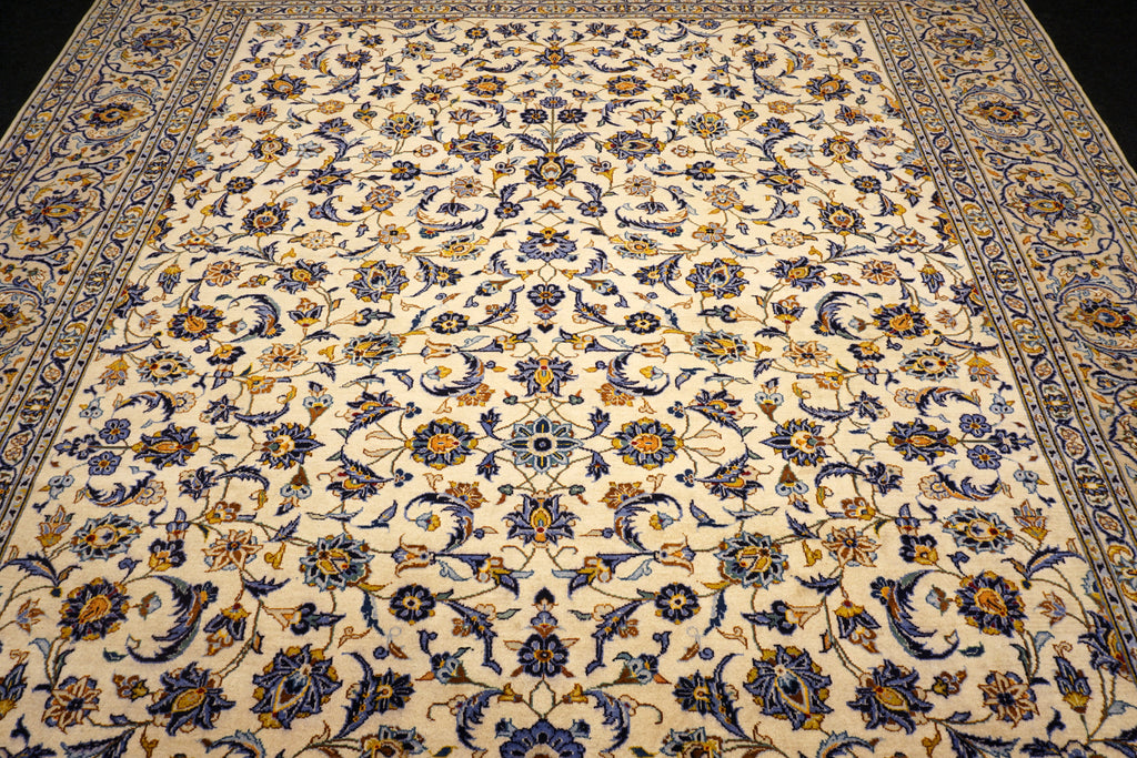 Keschan Perserteppich in Beige, Gold und Blau