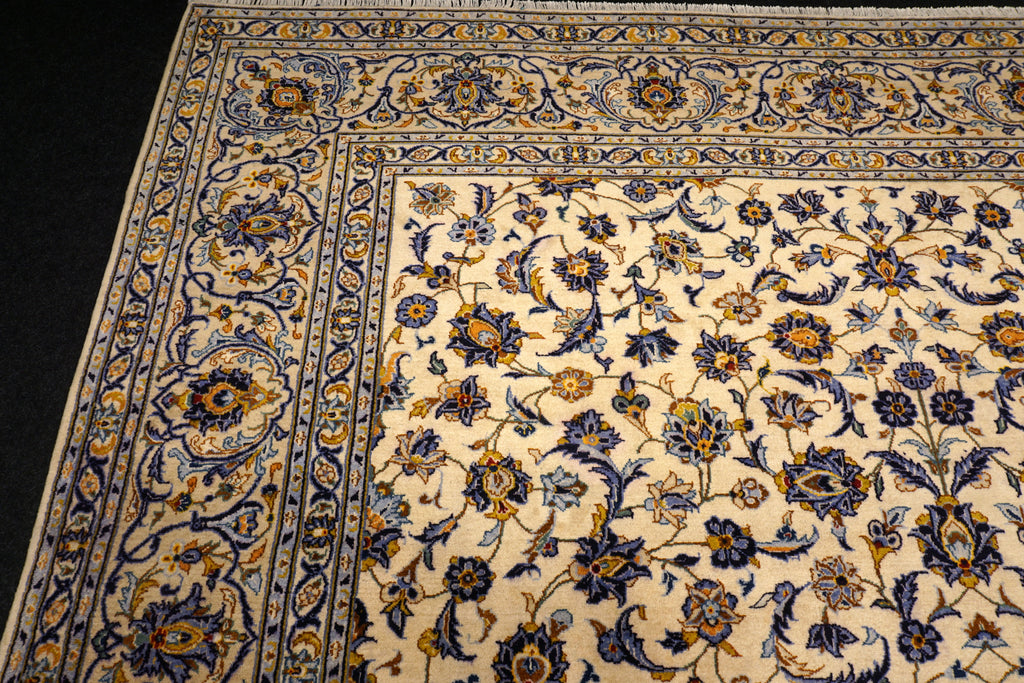 Keschan Perserteppich in Beige, Gold und Blau