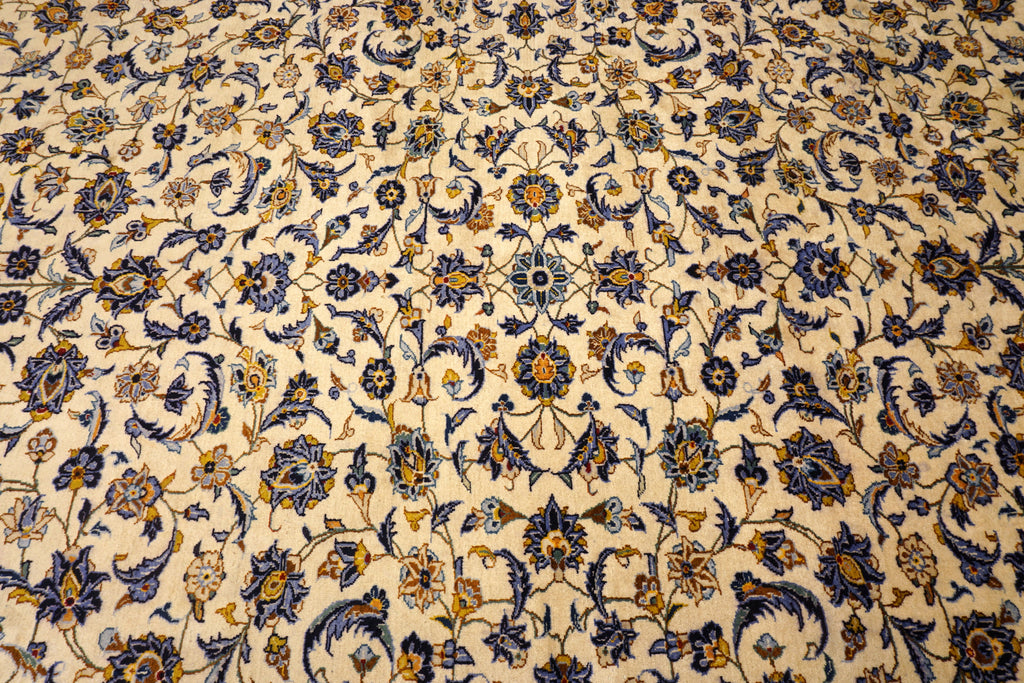 Keschan Perserteppich in Beige, Gold und Blau