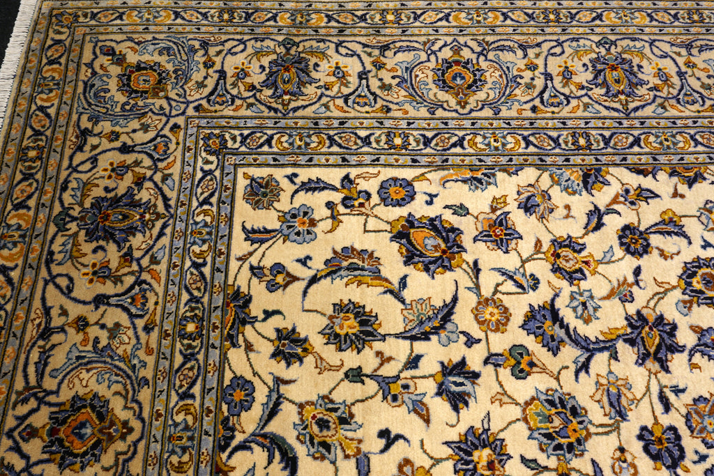 Keschan Perserteppich in Beige, Gold und Blau