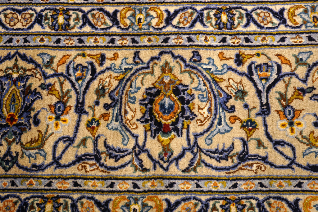 Keschan Perserteppich in Beige, Gold und Blau