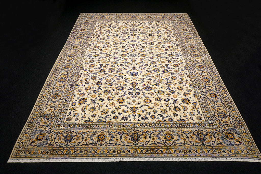 Keschan Perserteppich in Beige, Gold und Blau