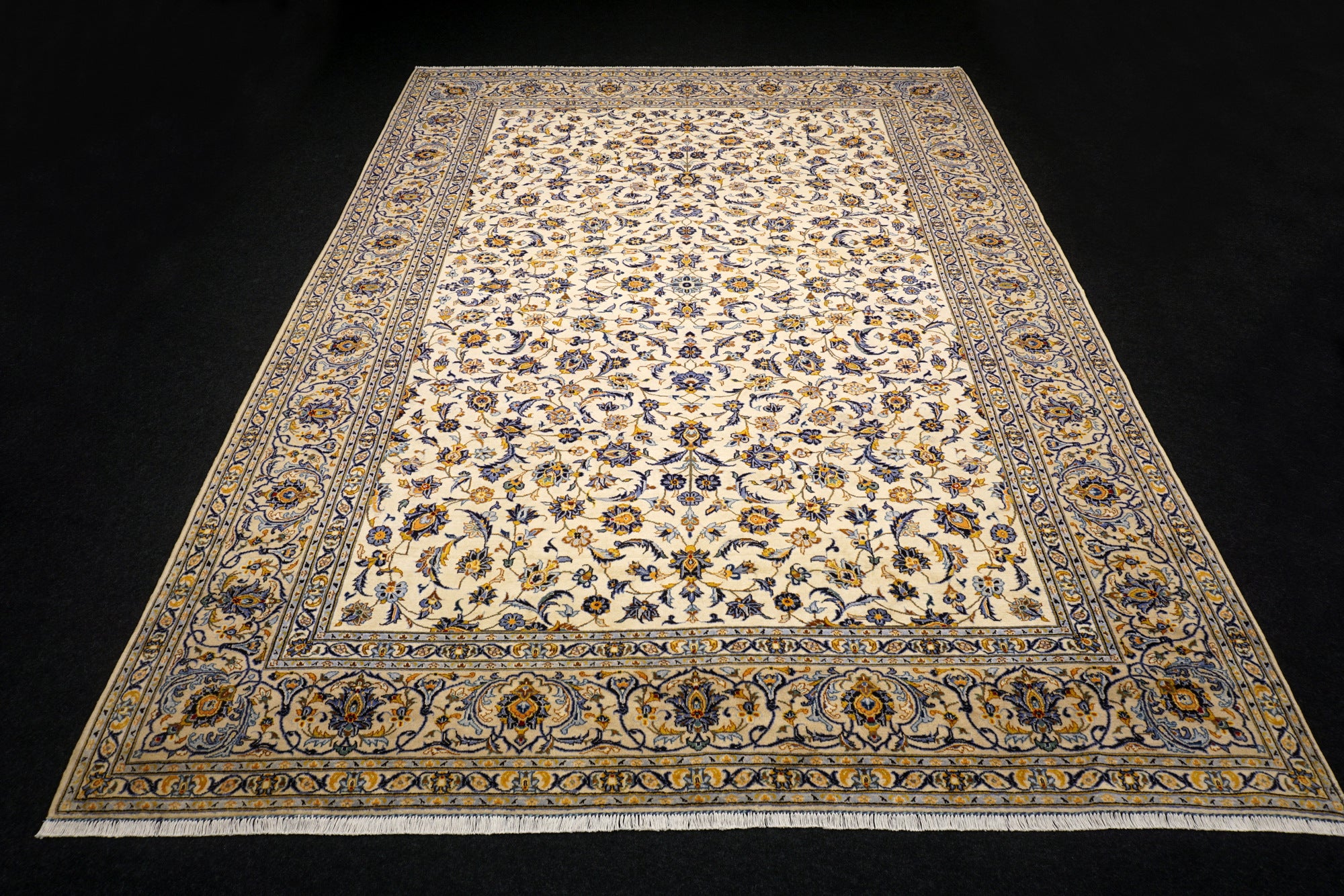 Keschan Perserteppich in Beige, Gold und Blau