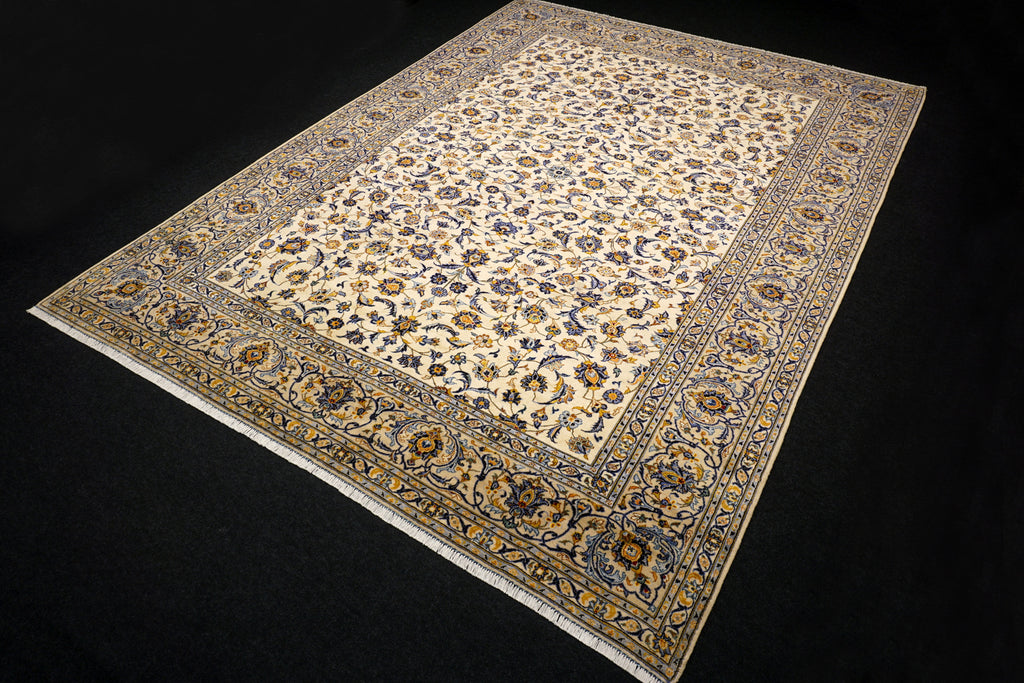 Keschan Perserteppich in Beige, Gold und Blau