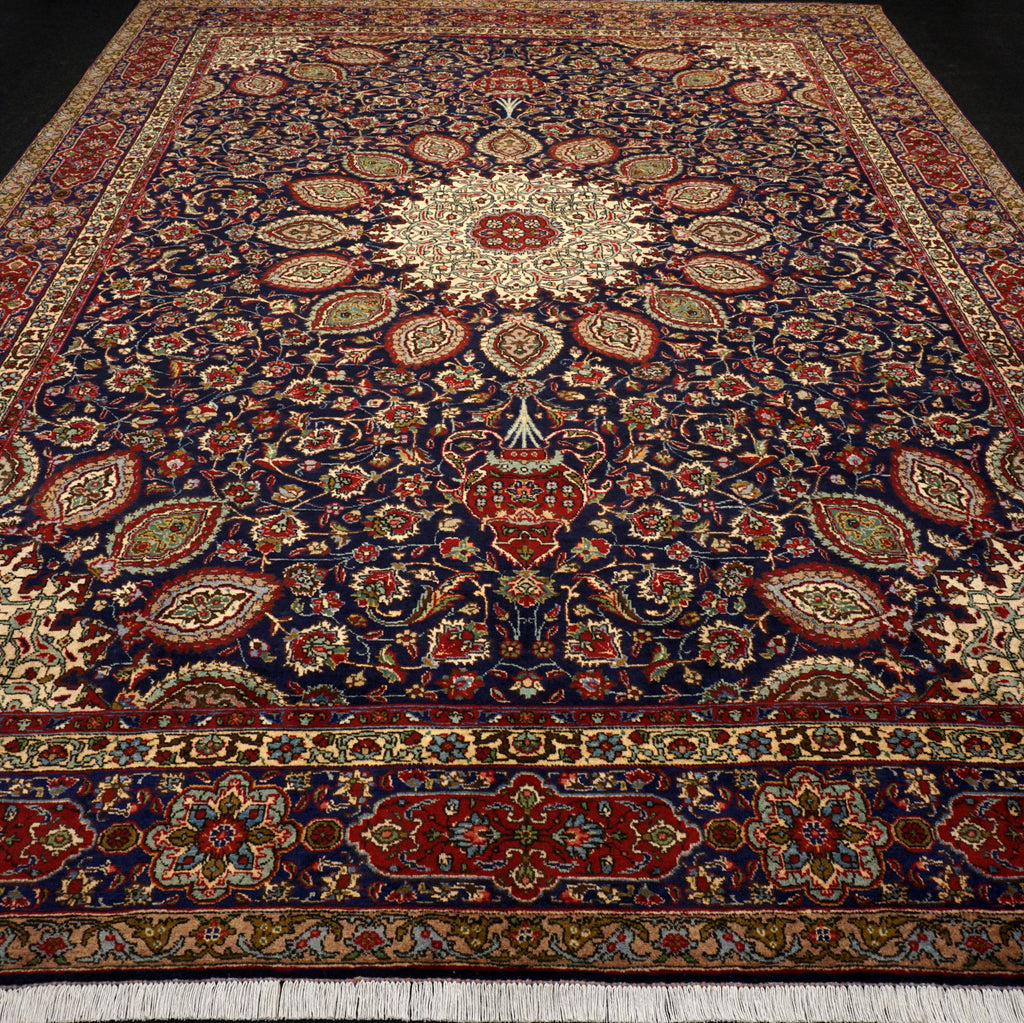 Täbriz Teppich 398 x 303 cm Dunkelblau Blau