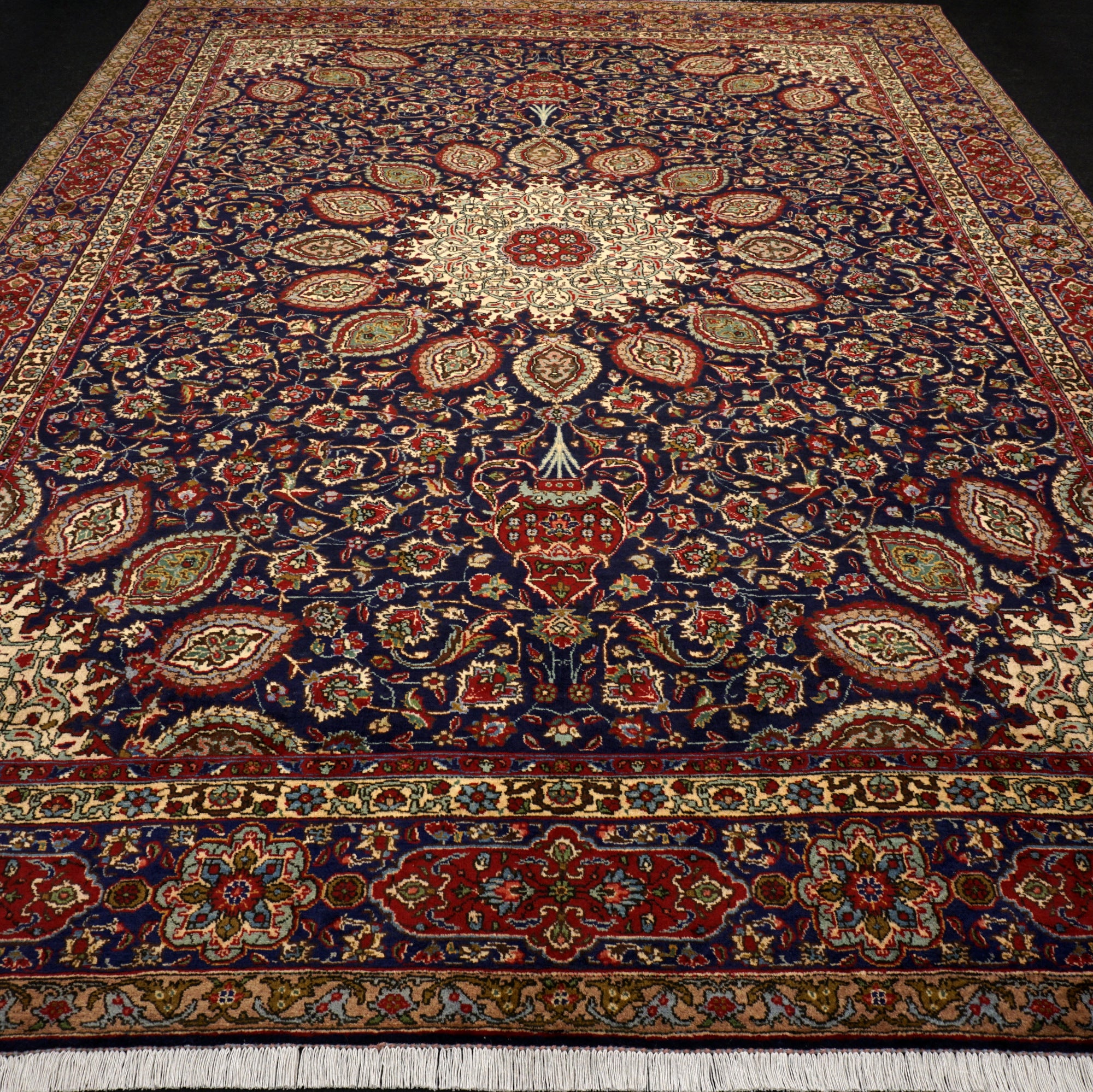 Täbriz Teppich 398 x 303 cm Dunkelblau Blau