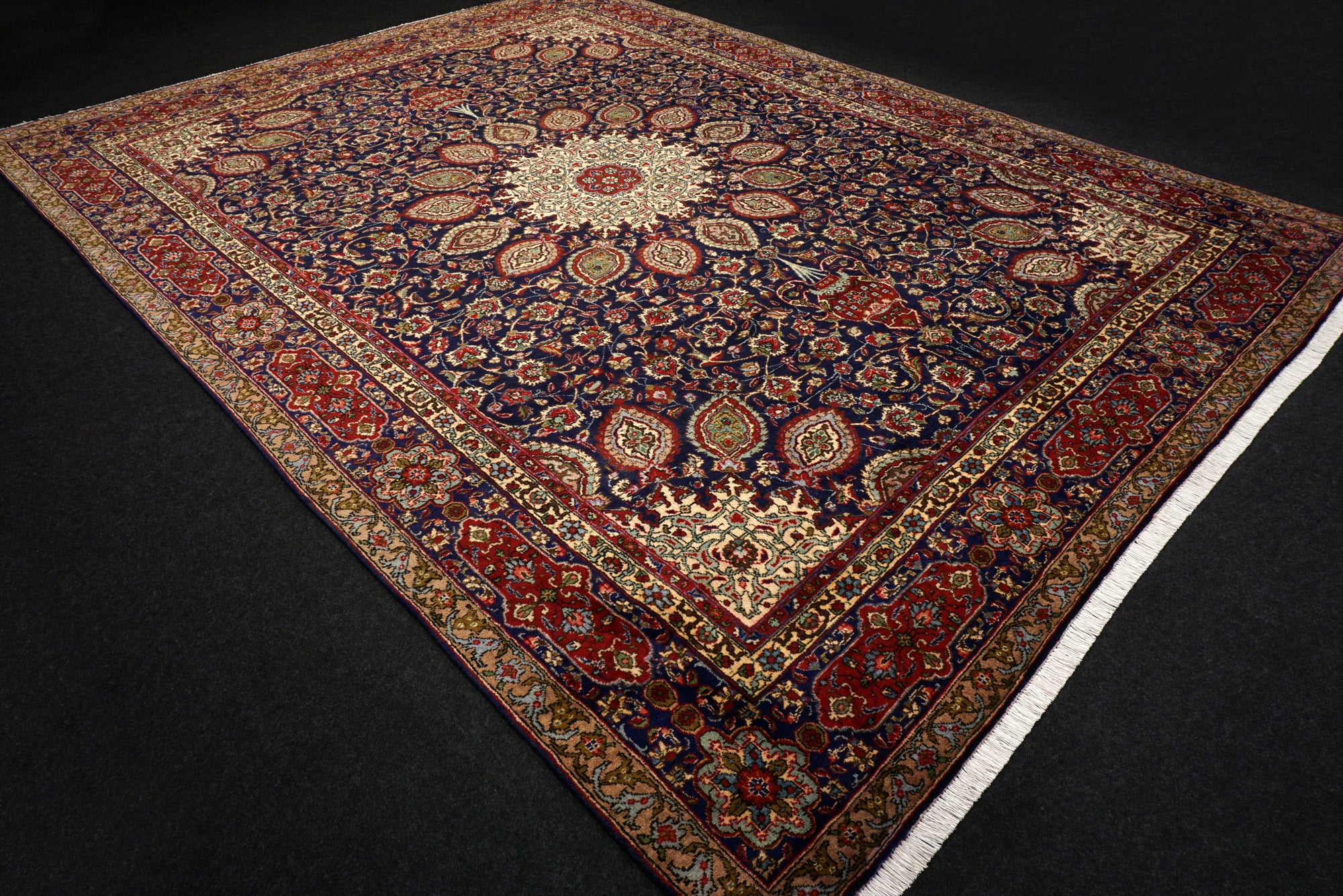 Täbriz Teppich 398 x 303 cm Dunkelblau Blau