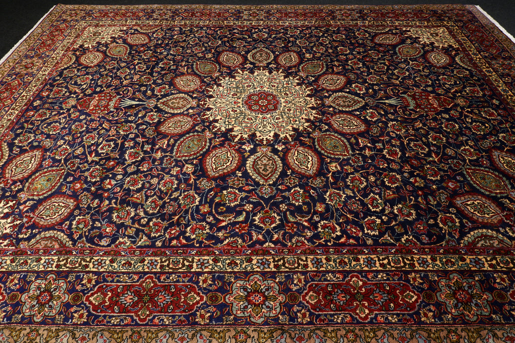 Täbriz Teppich 398 x 303 cm Dunkelblau Blau