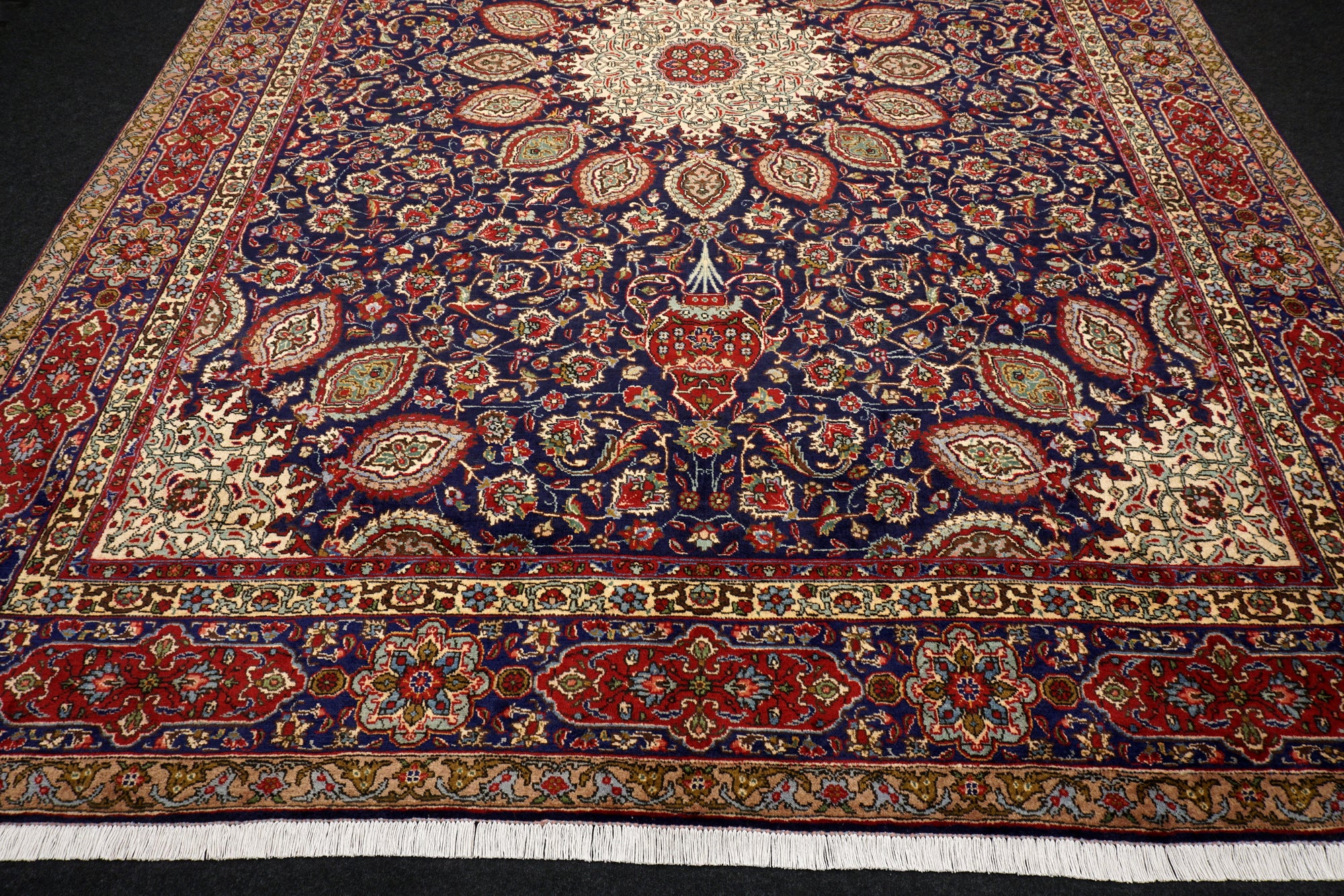 Täbriz Teppich 398 x 303 cm Dunkelblau Blau