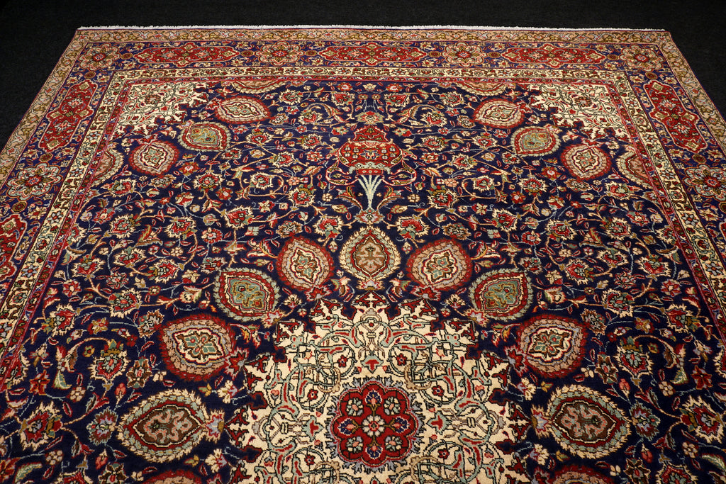 Täbriz Teppich 398 x 303 cm Dunkelblau Blau