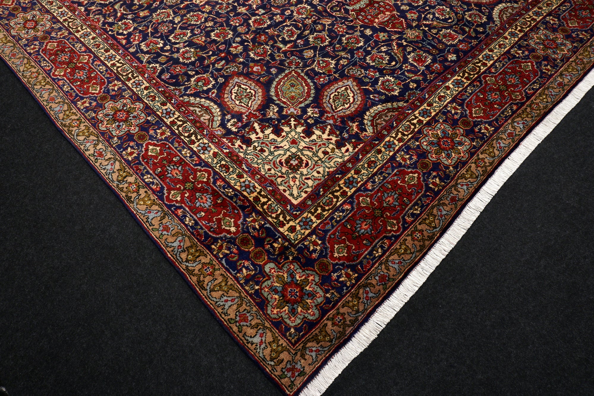 Täbriz Teppich 398 x 303 cm Dunkelblau Blau