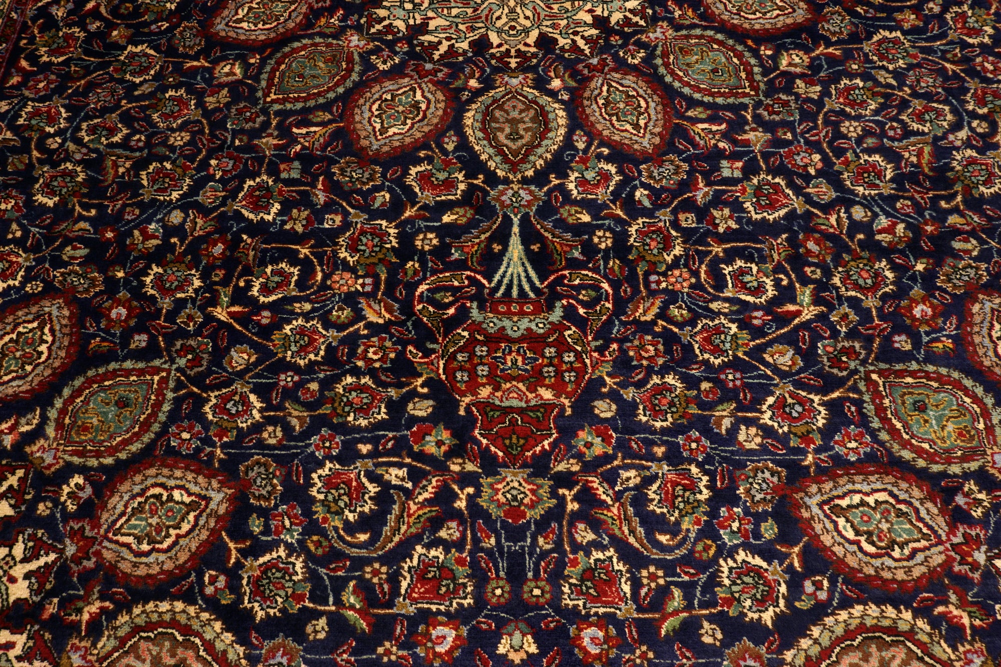 Täbriz Teppich 398 x 303 cm Dunkelblau Blau