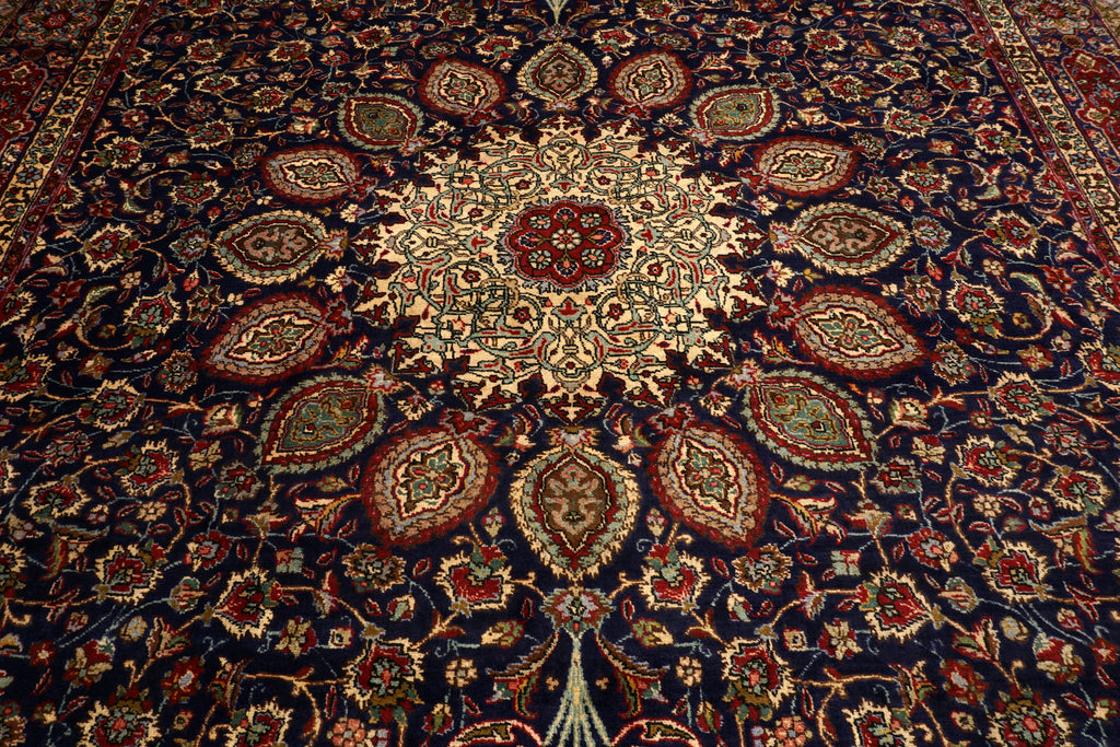 Täbriz Teppich 398 x 303 cm Dunkelblau Blau