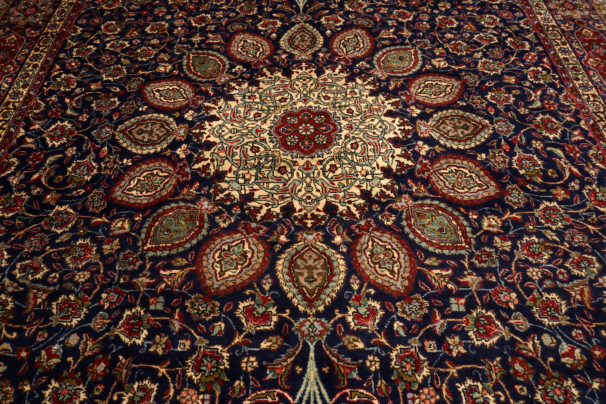 Täbriz Teppich 398 x 303 cm Dunkelblau Blau