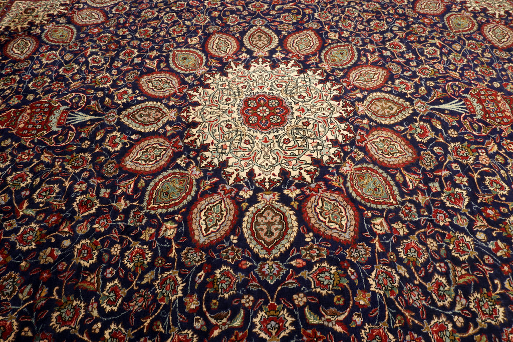 Täbriz Teppich 398 x 303 cm Dunkelblau Blau