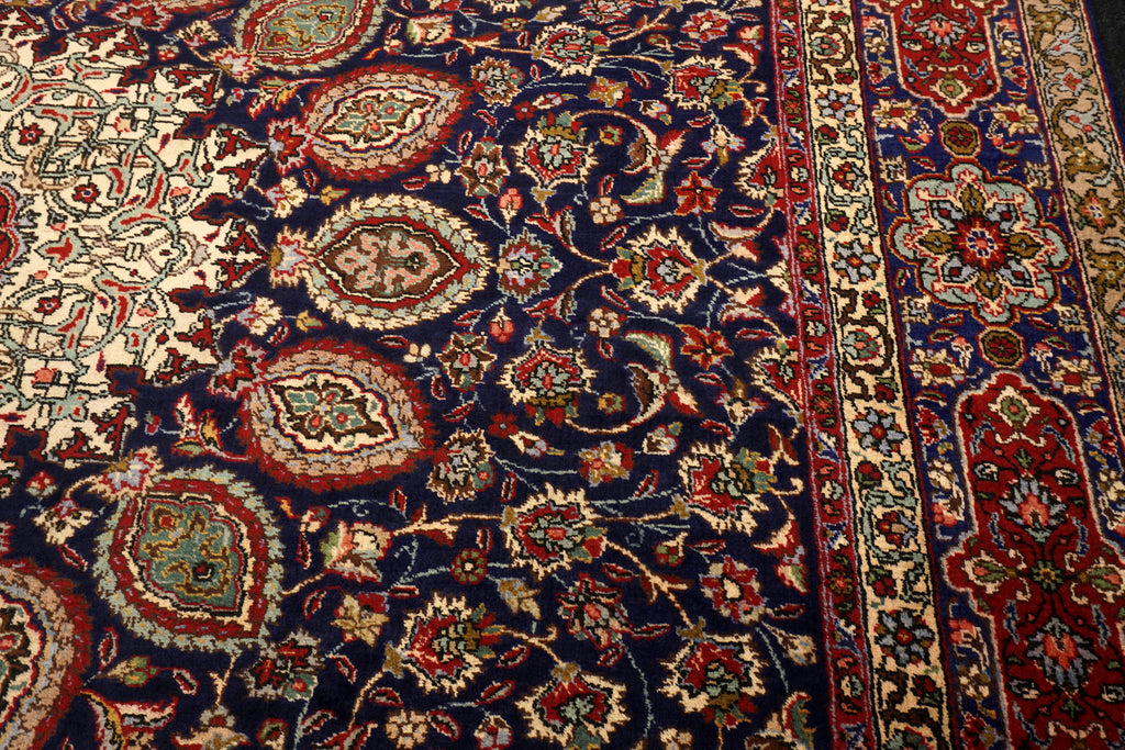 Täbriz Teppich 398 x 303 cm Dunkelblau Blau