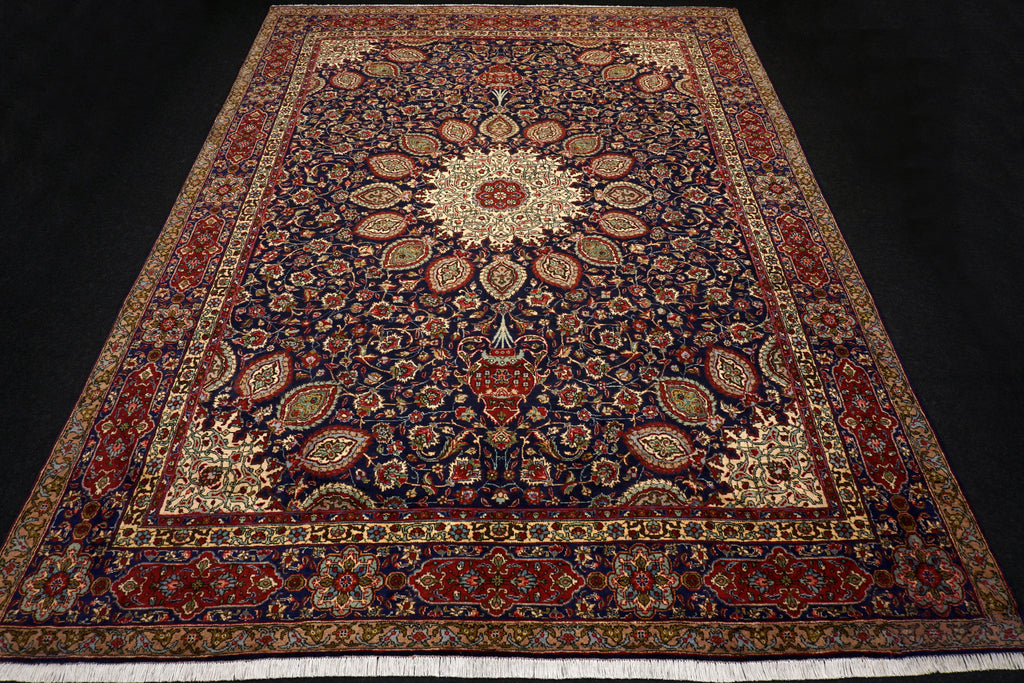 Täbriz Teppich 398 x 303 cm Dunkelblau Blau