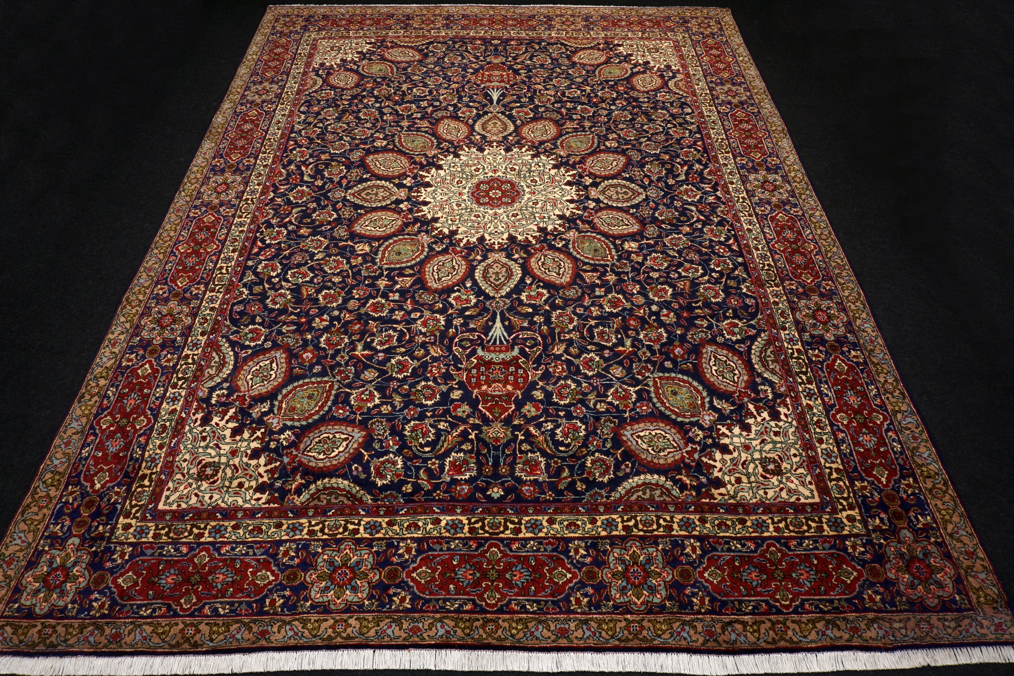 Täbriz Teppich 398 x 303 cm Dunkelblau Blau