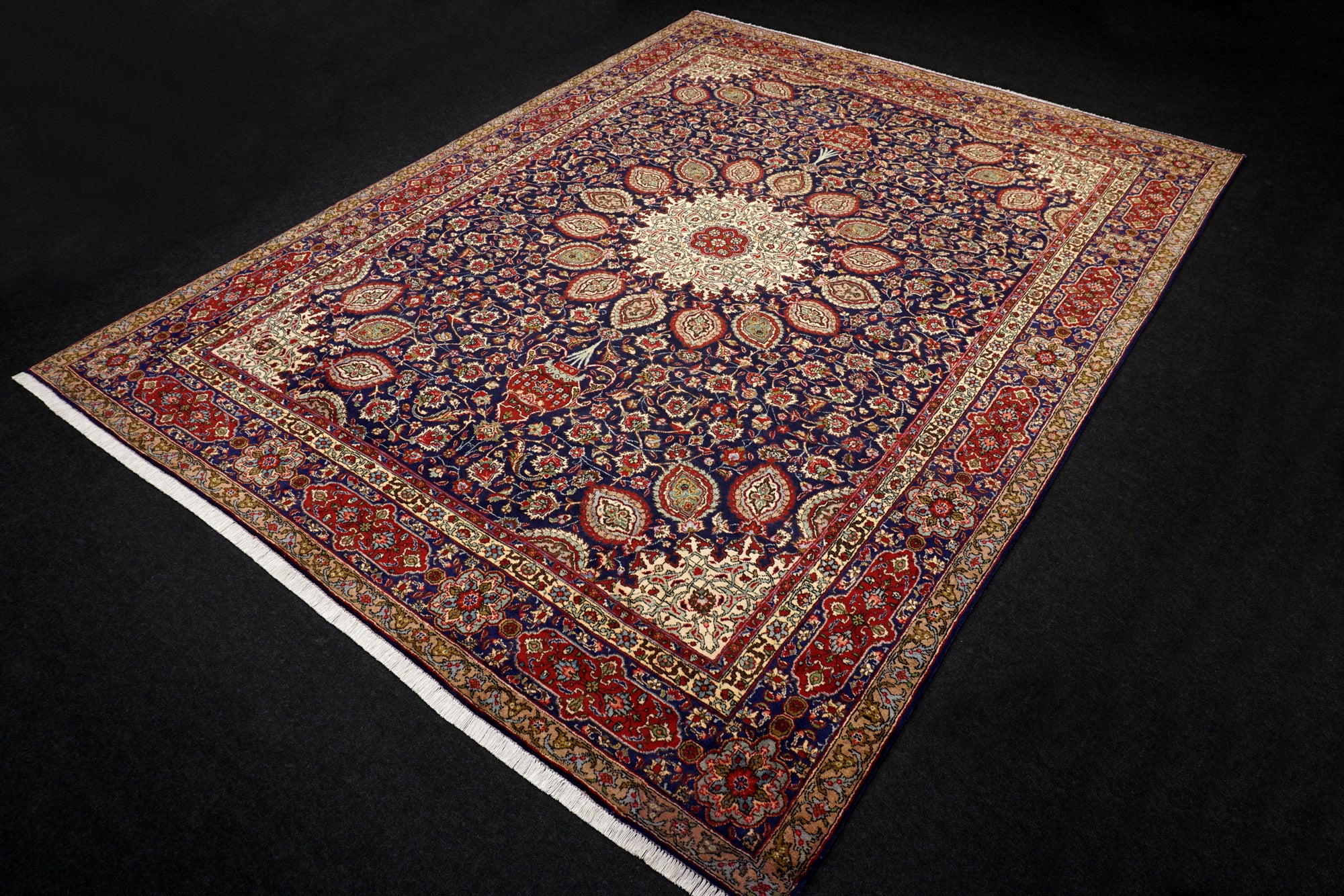 Täbriz Teppich 398 x 303 cm Dunkelblau Blau