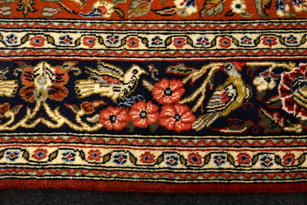 Ghom Perserteppich - Rotrost mit Vogel- und Gartenmotiven